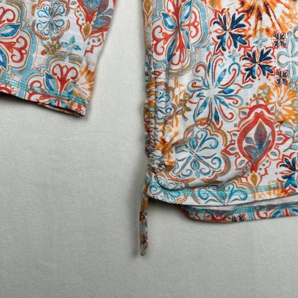 T by Talbots Women's Size M Split Neck 3/4 Sleeve Ruched Blouse Top - Picture 4 of 9